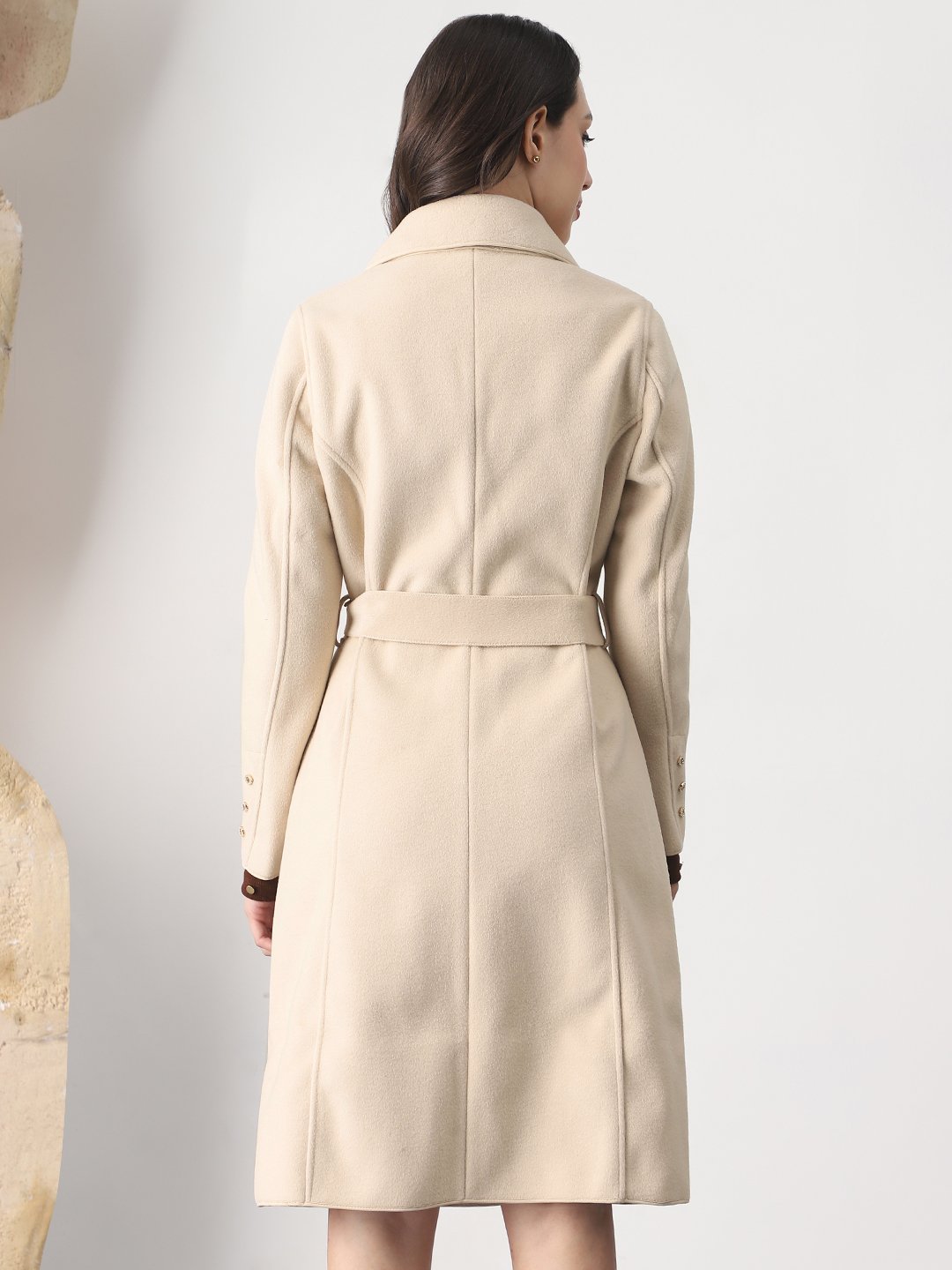 Beige Longline Wrap Coat with Belt