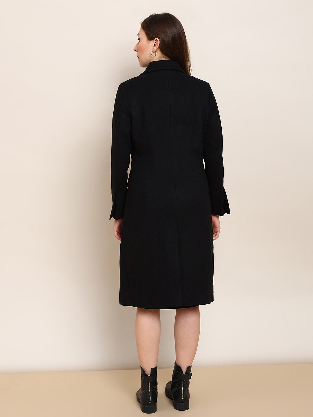 Black Longline Button-Front Overcoat