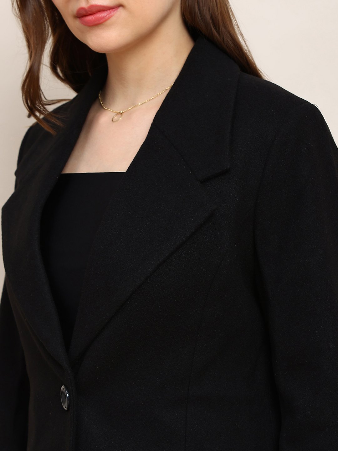 Black Longline Button-Front Overcoat