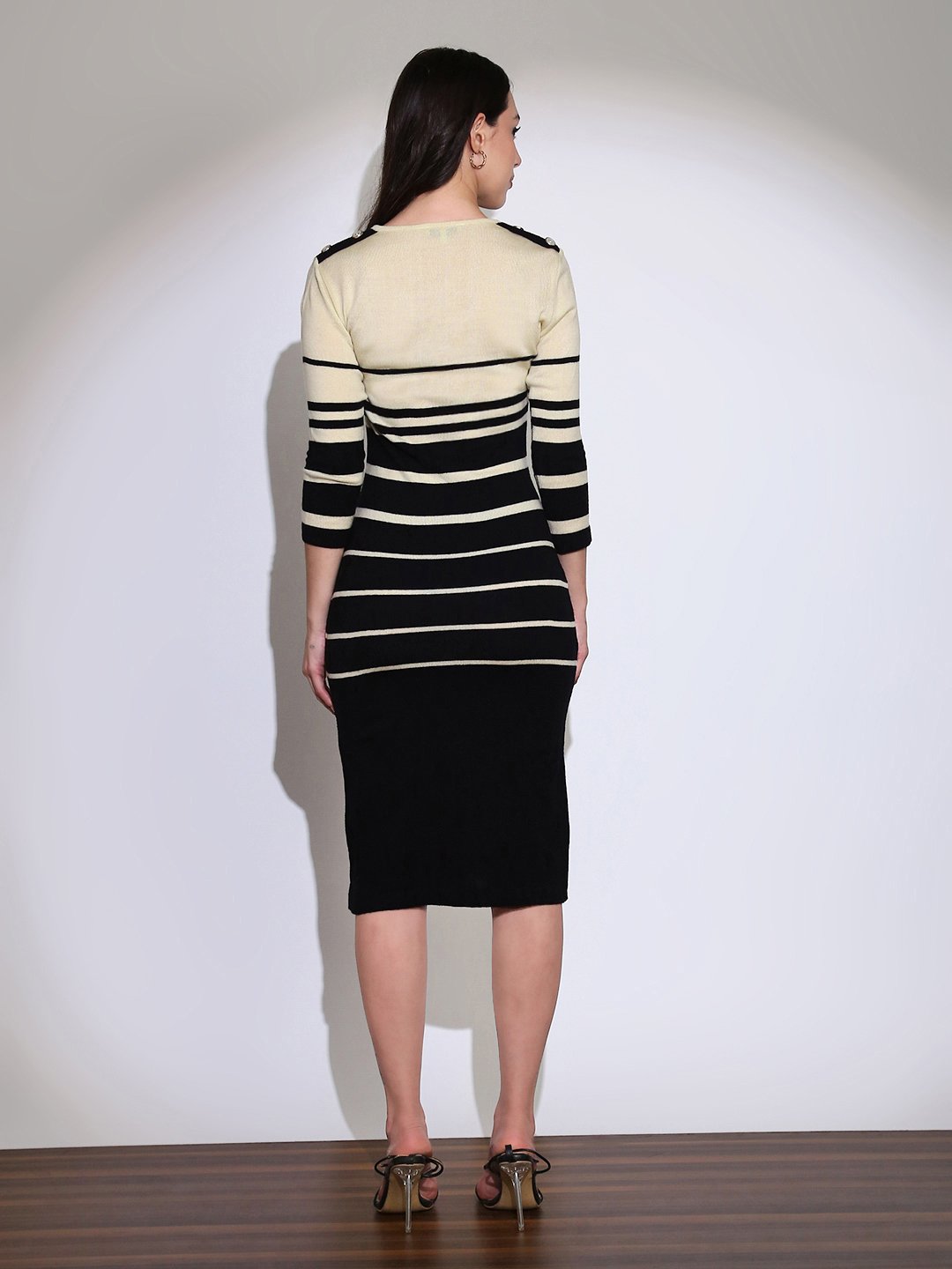 Black Striped Knit Midi Dress