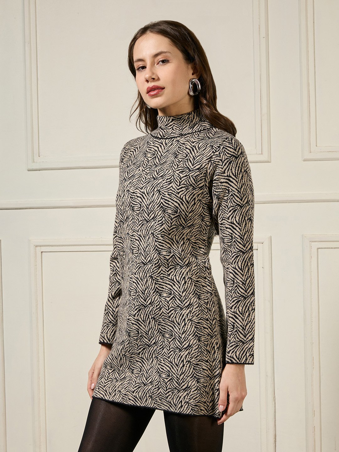 Black Zebra Print Knit Dress