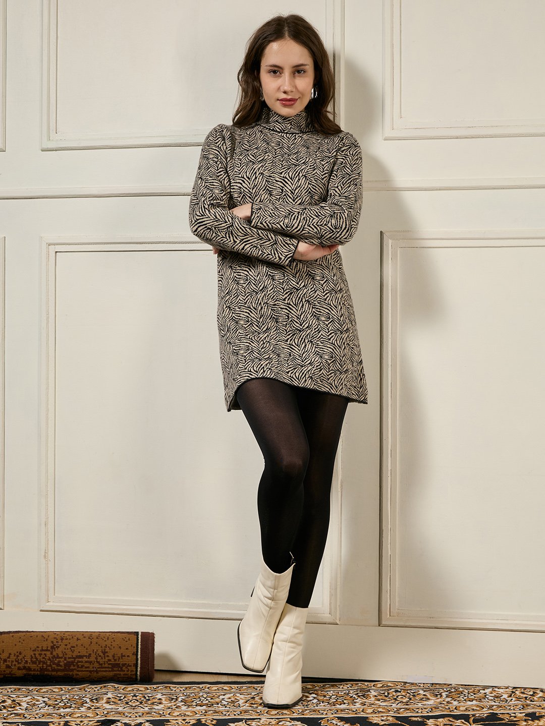 Black Zebra Print Knit Dress