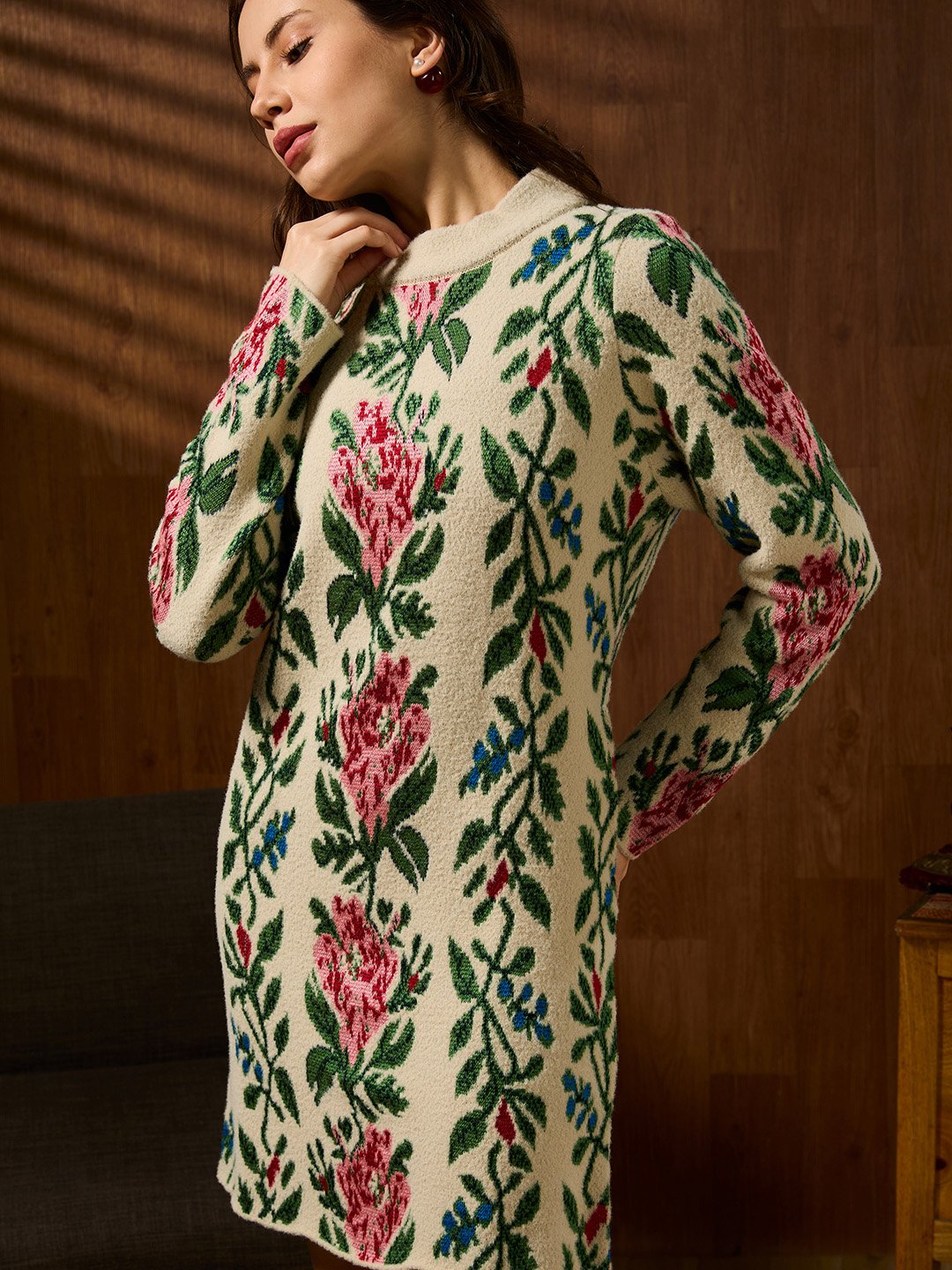 Off-White Floral Knit Dress