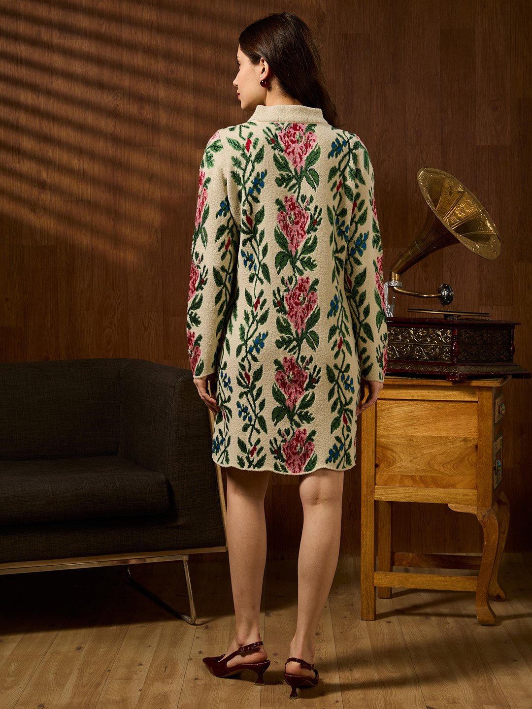 Off-White Floral Knit Dress