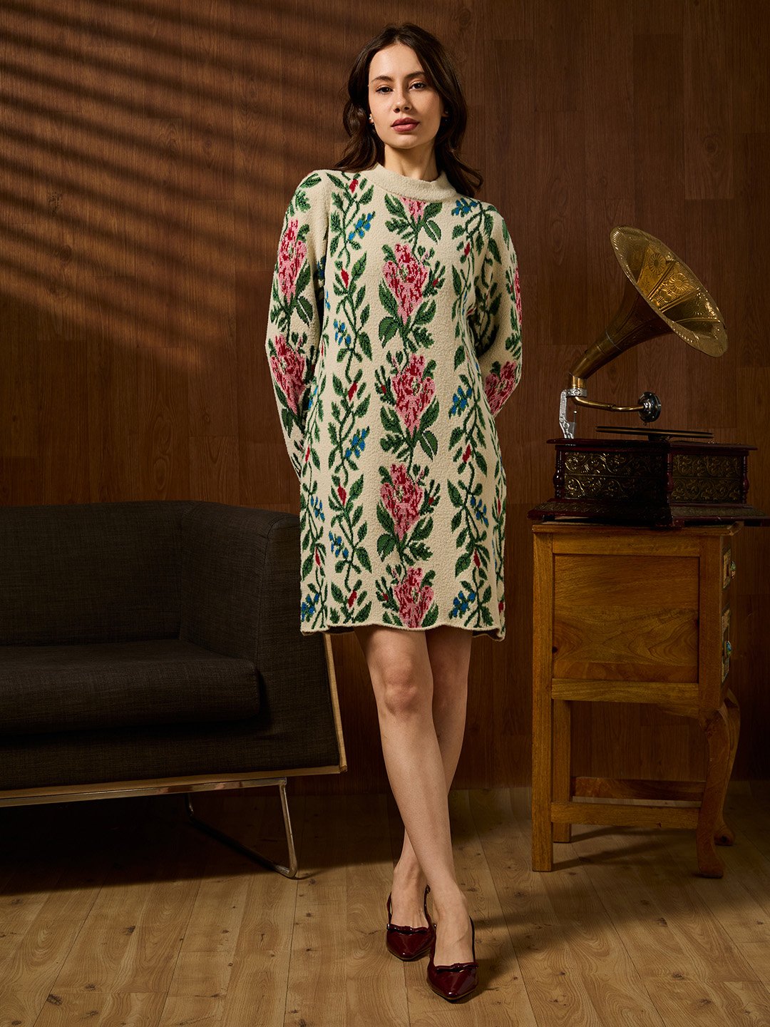 Off-White Floral Knit Dress
