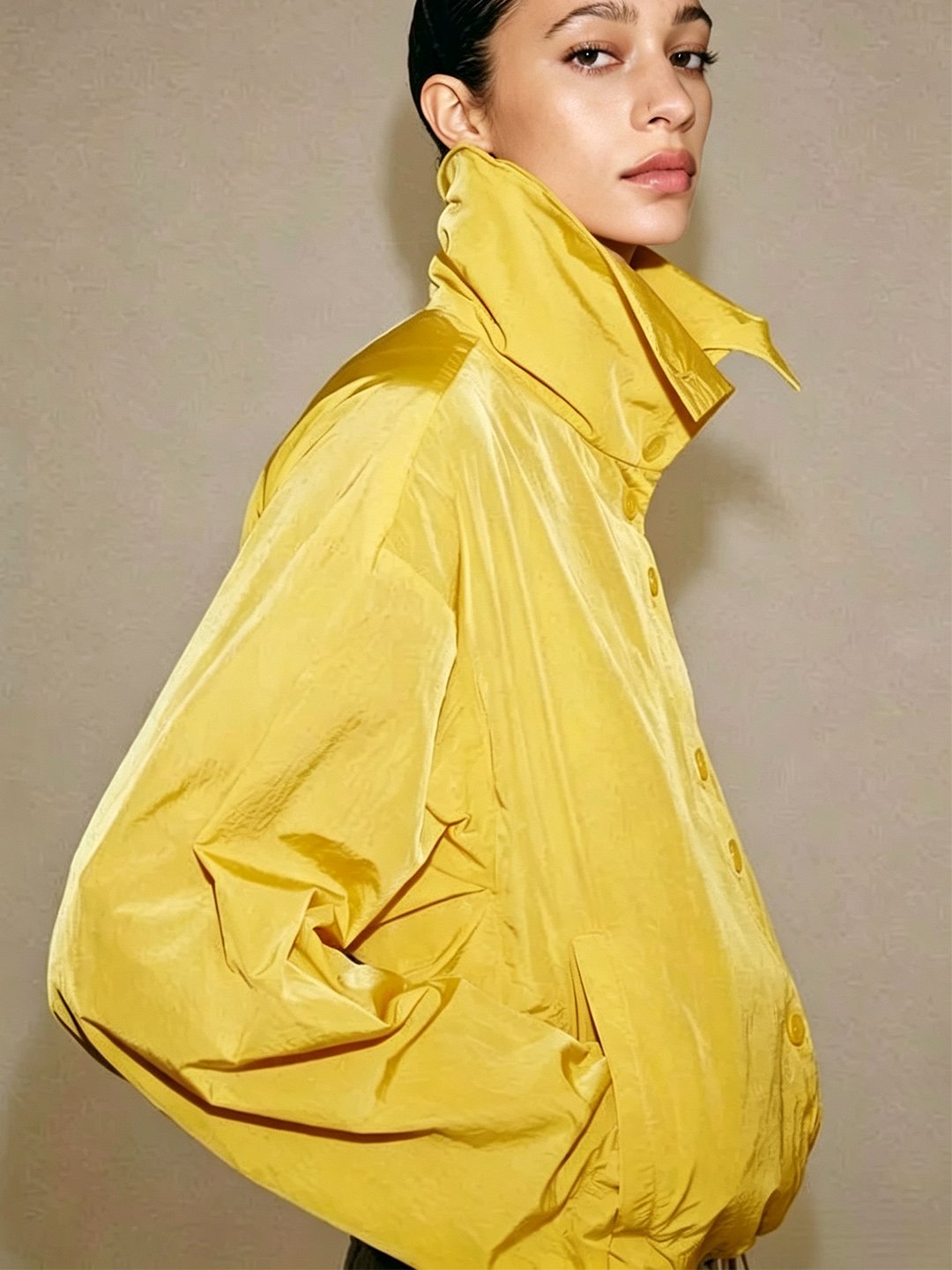 Yellow Solid Regular Windbreaker