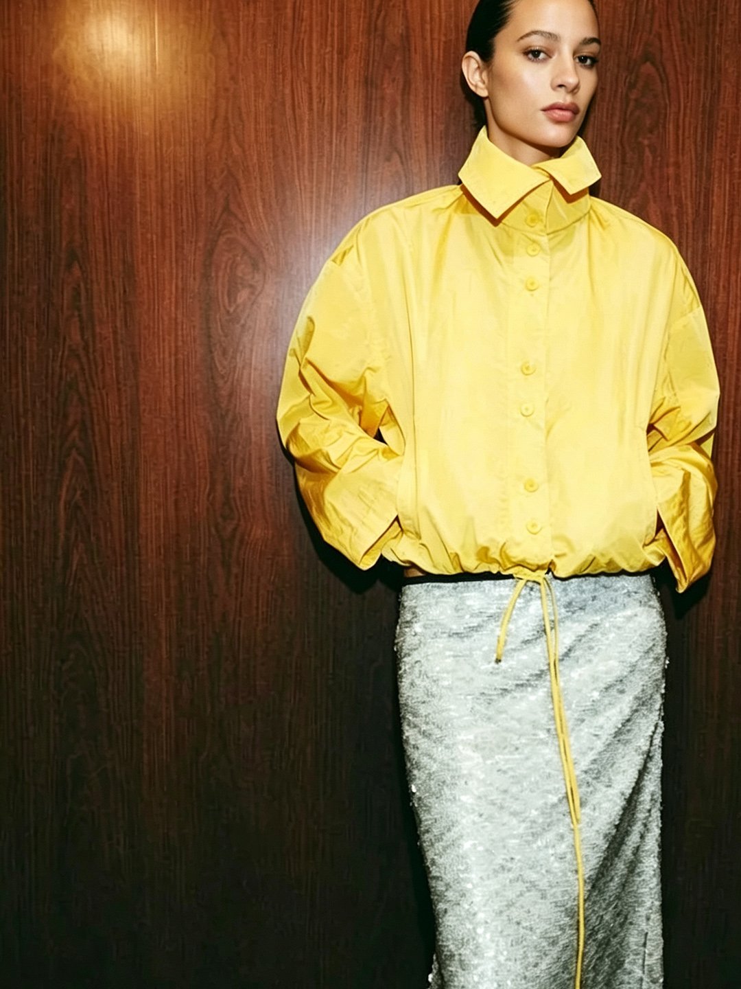 Yellow Solid Regular Windbreaker
