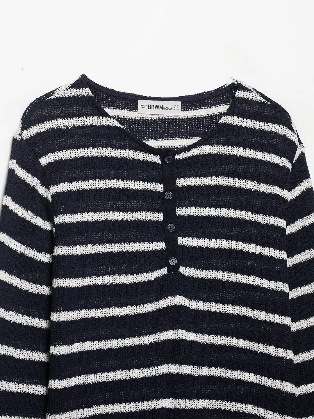 Womens Striped Longline Jumper with Button Detail