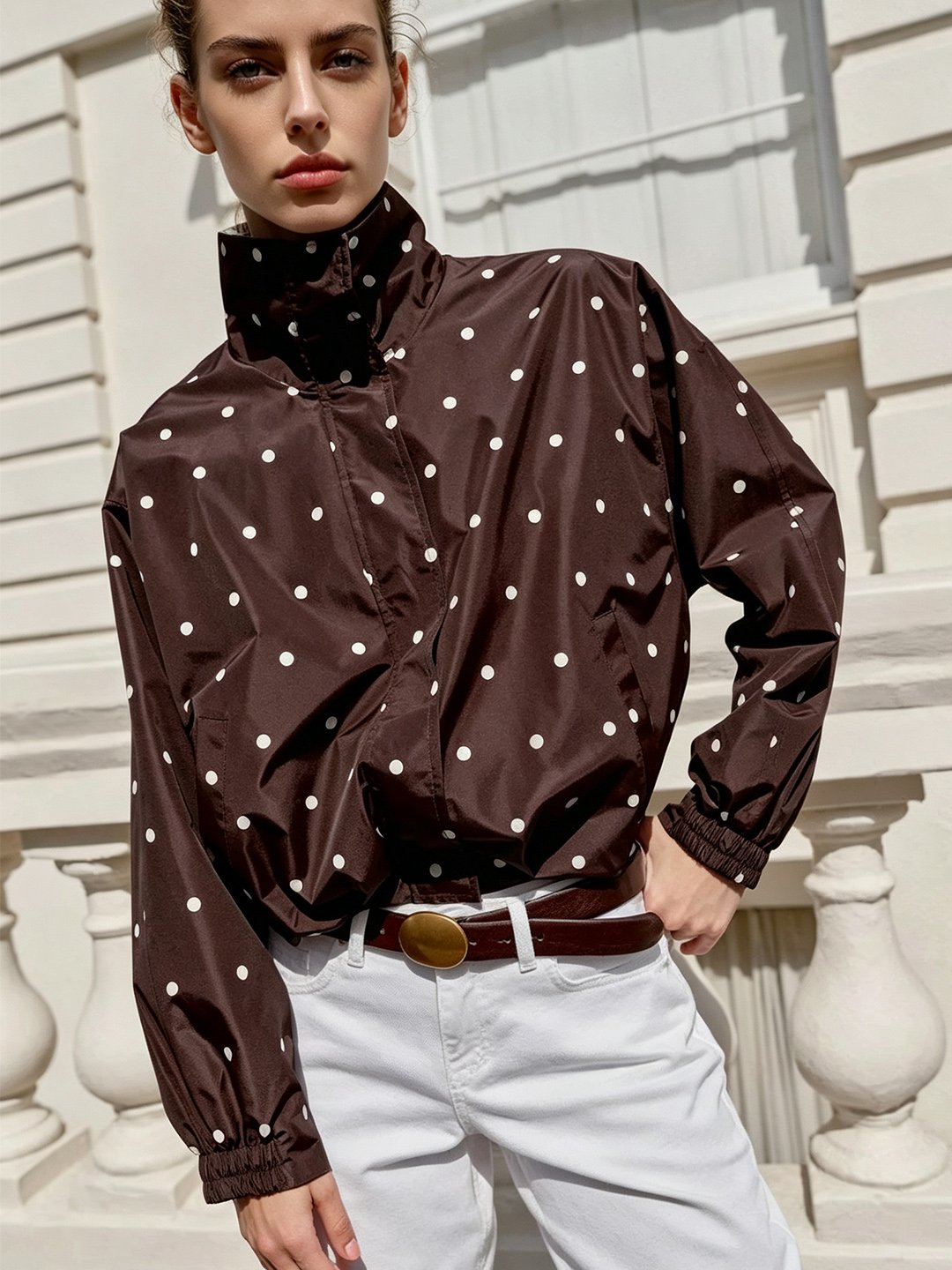 Coffee Brown Printed Regular Windbreaker