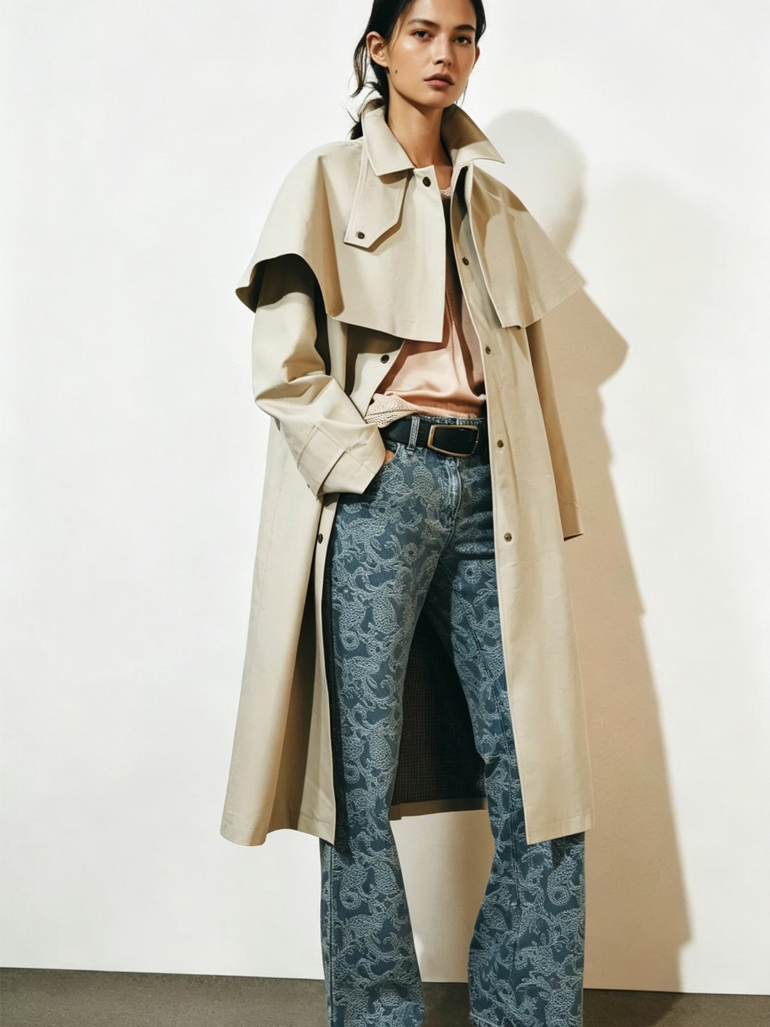 Khaki Longline Buttoned Trench Coat