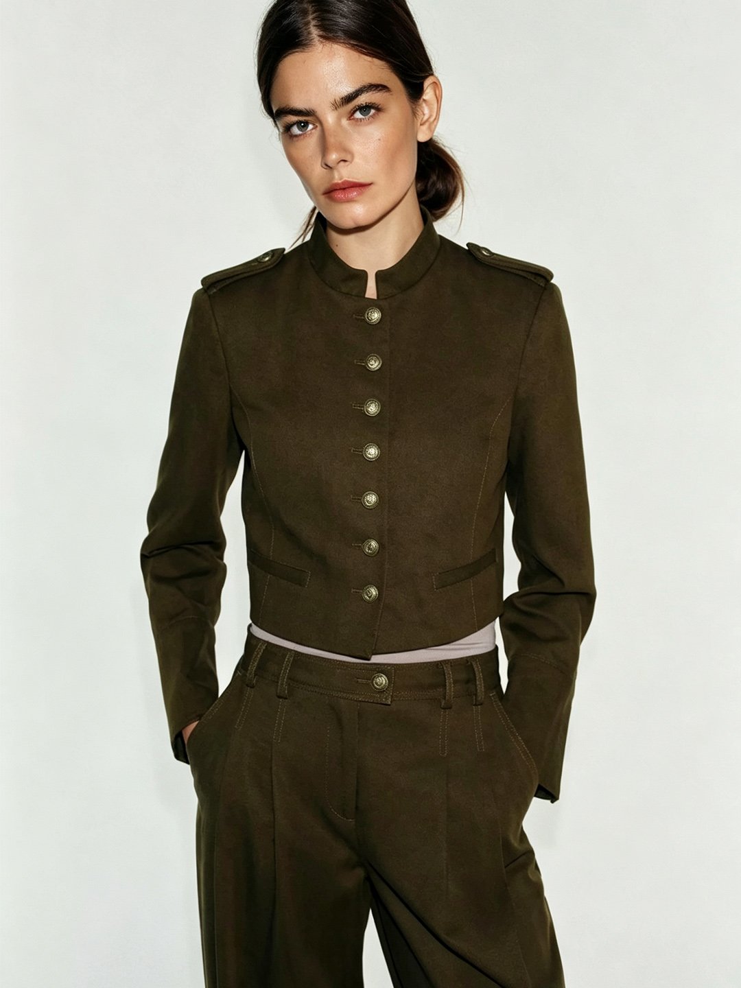 Green Solid Regular Utility Jacket