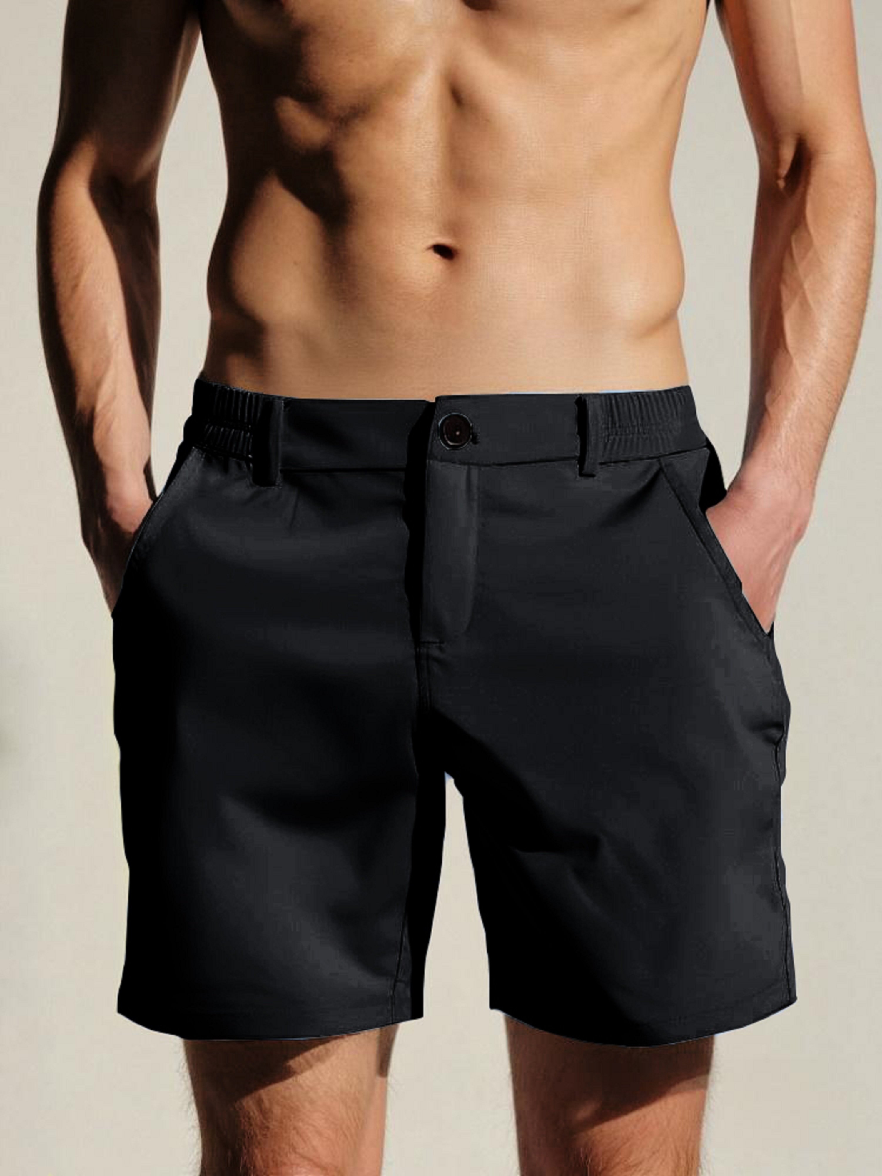 Black Solid Casual Shorts with Pockets