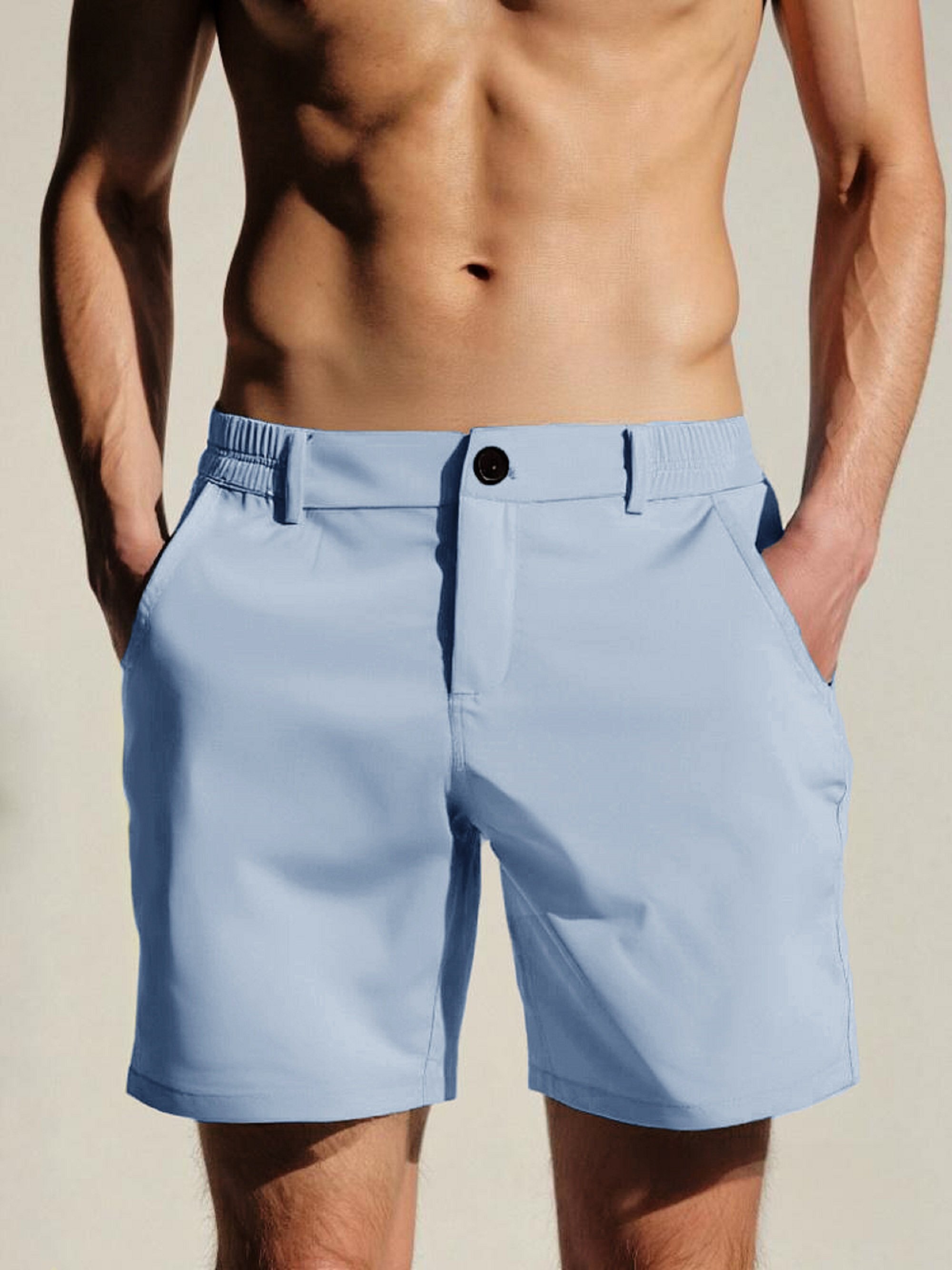 Sky Blue Solid Casual Shorts with Pockets