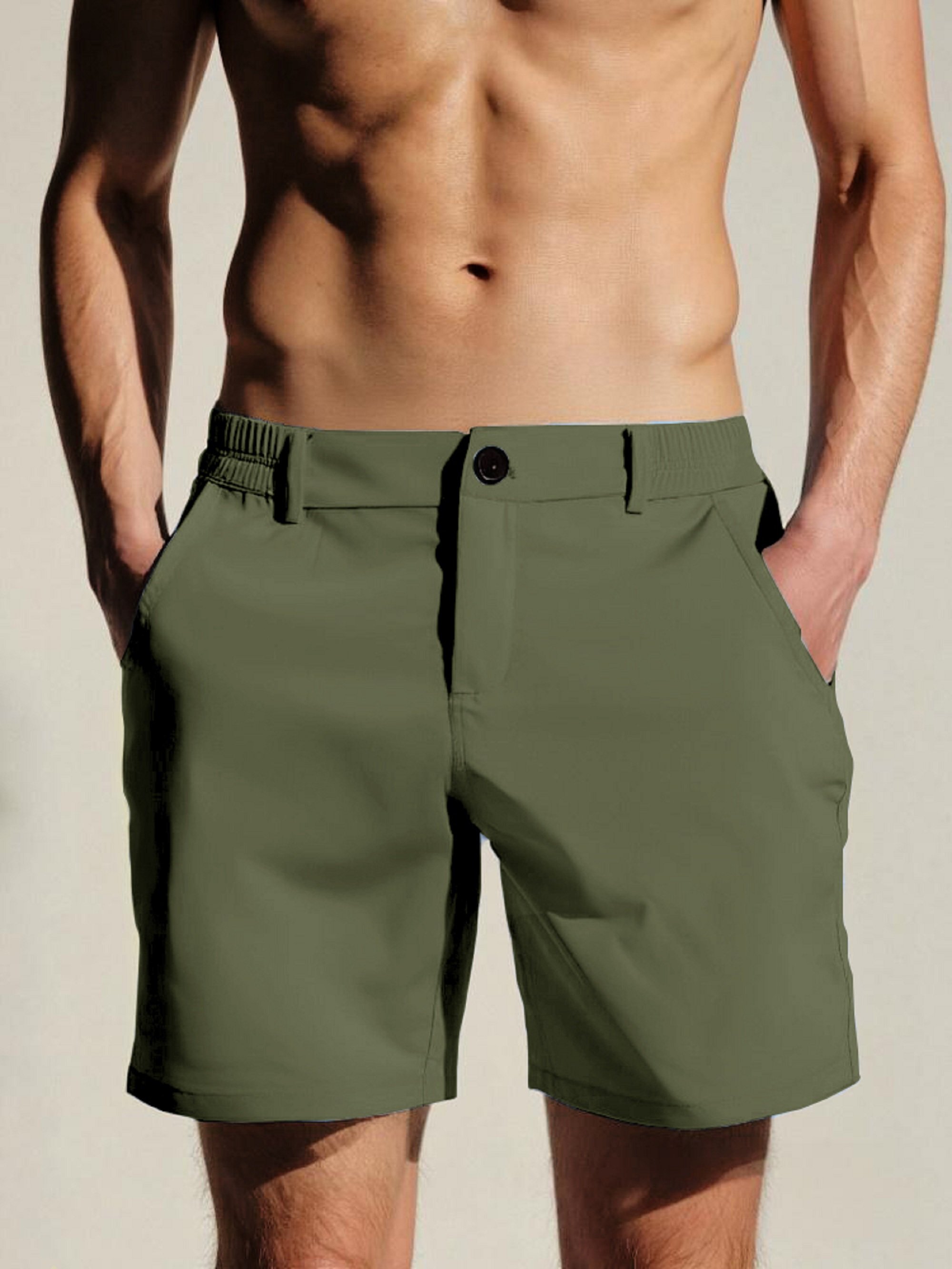 Green Solid Pocket Detail Casual Shorts