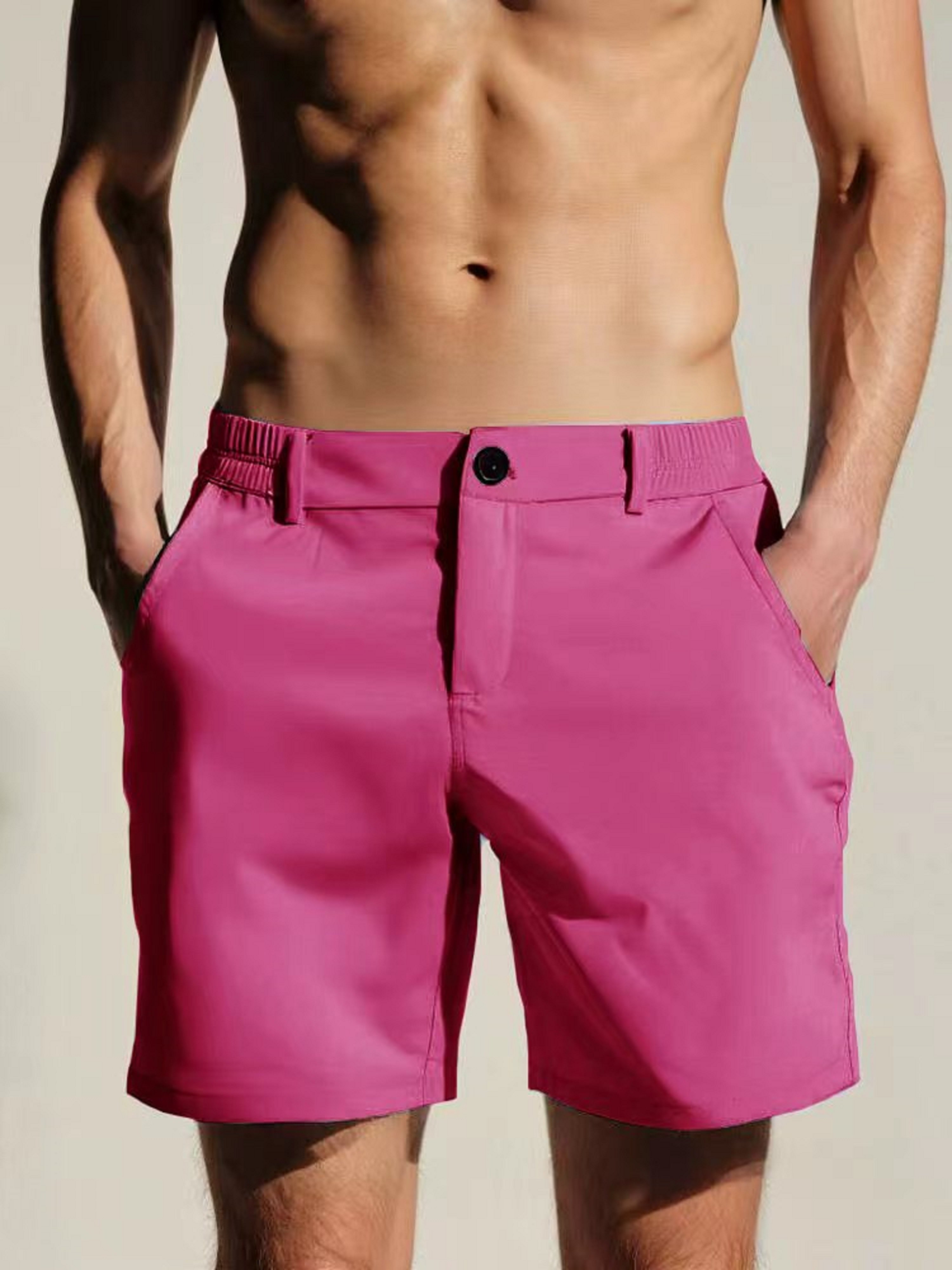 Pink Solid Pocket Detail Casual Shorts
