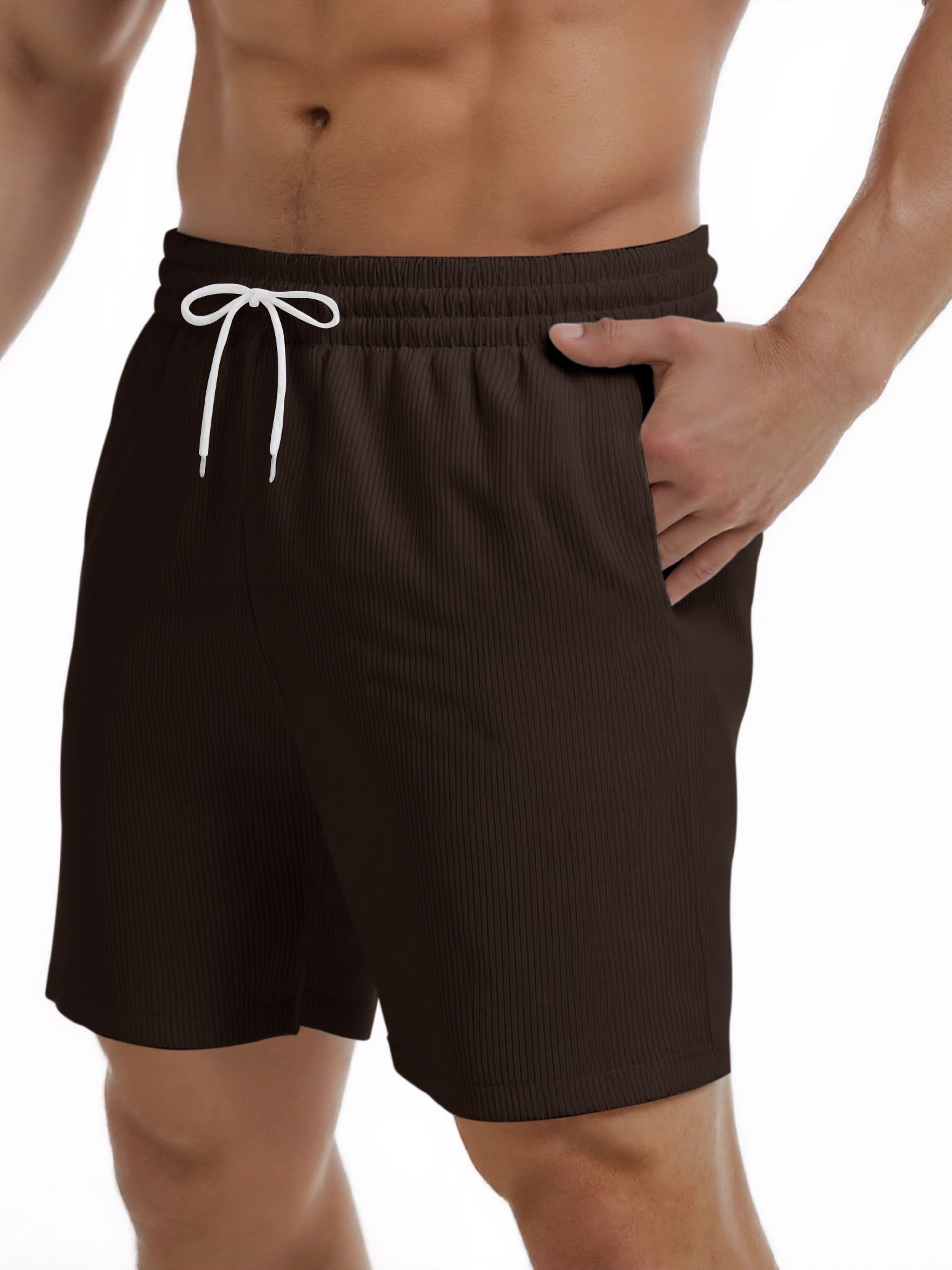 Brown Solid Pocket Detail Drawstring Shorts