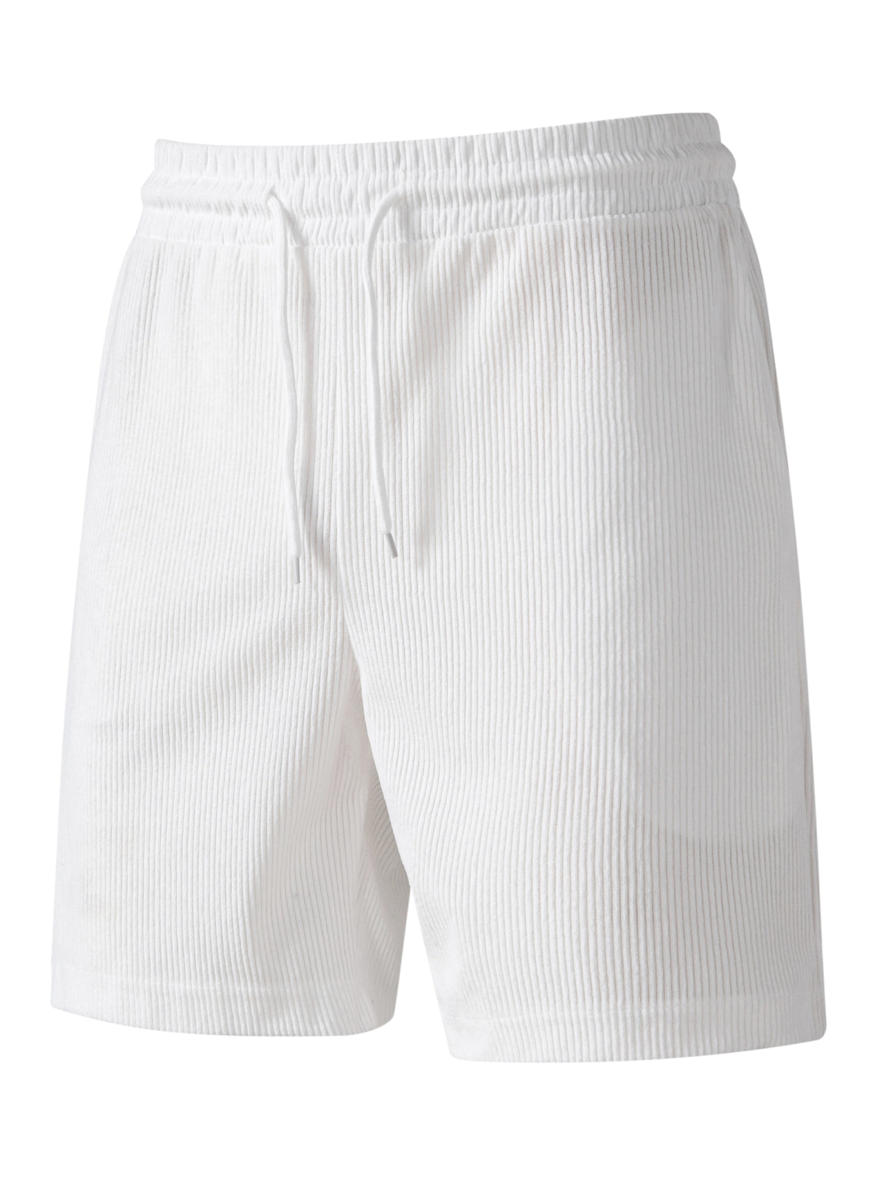 White Ribbed Knit Pocket Detail Drawstring Shorts