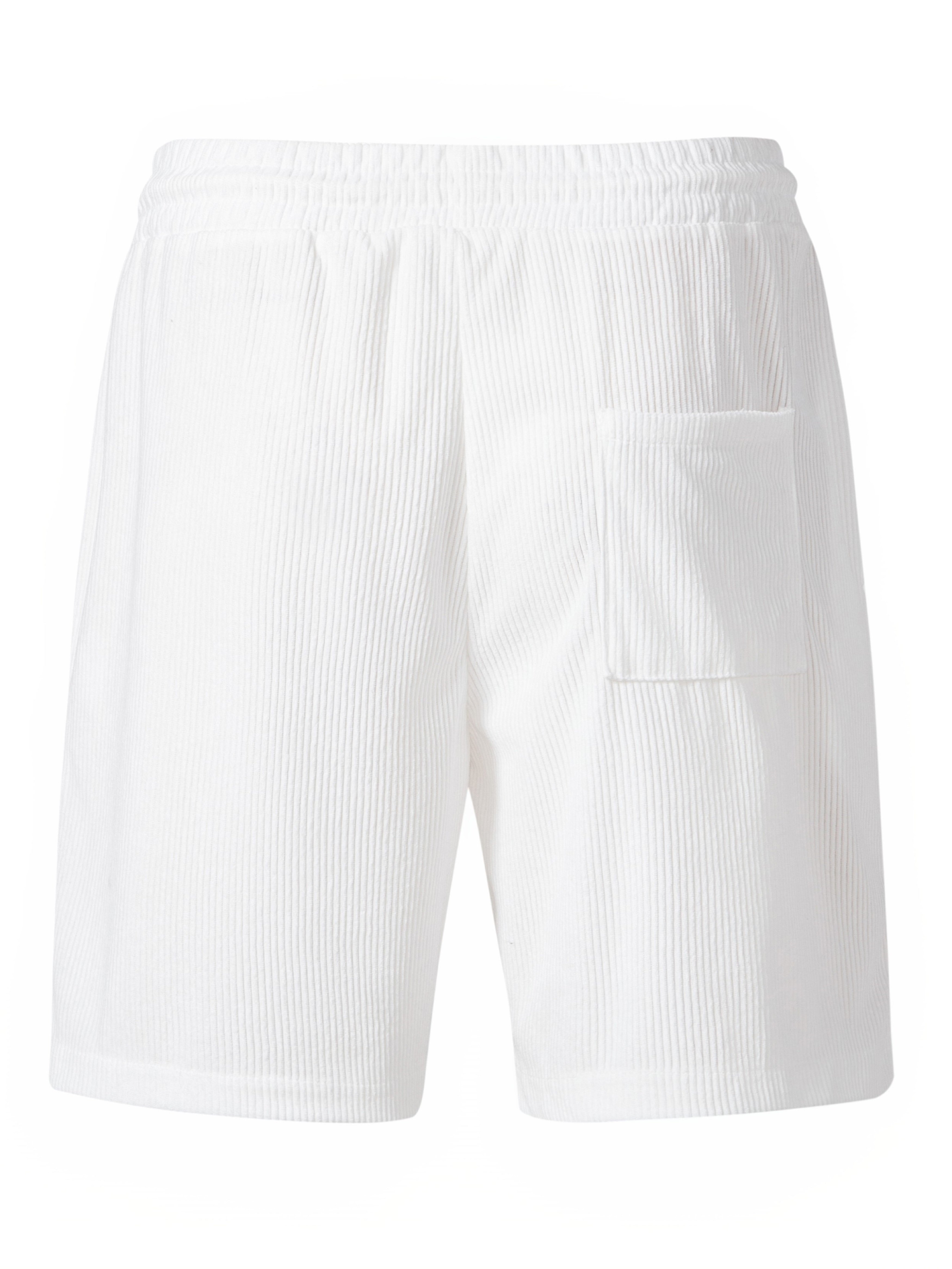 White Ribbed Knit Pocket Detail Drawstring Shorts