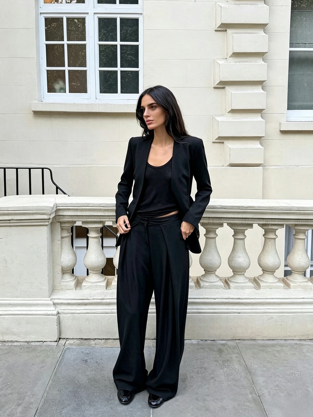 Black Solid Wide Leg Trousers