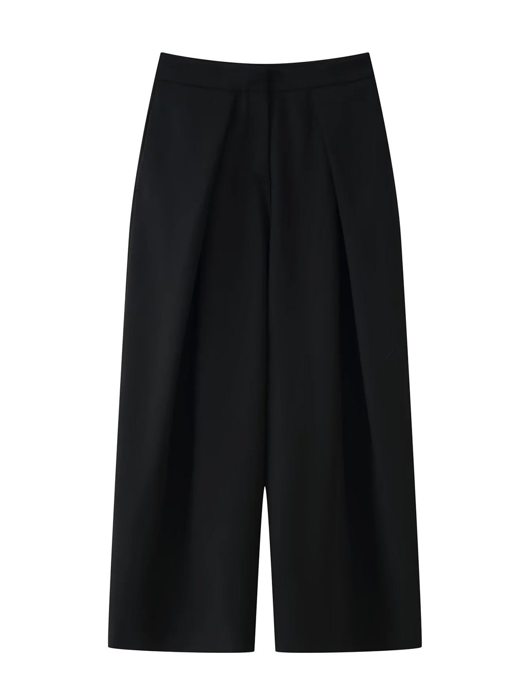 Black Solid Wide Leg Trousers