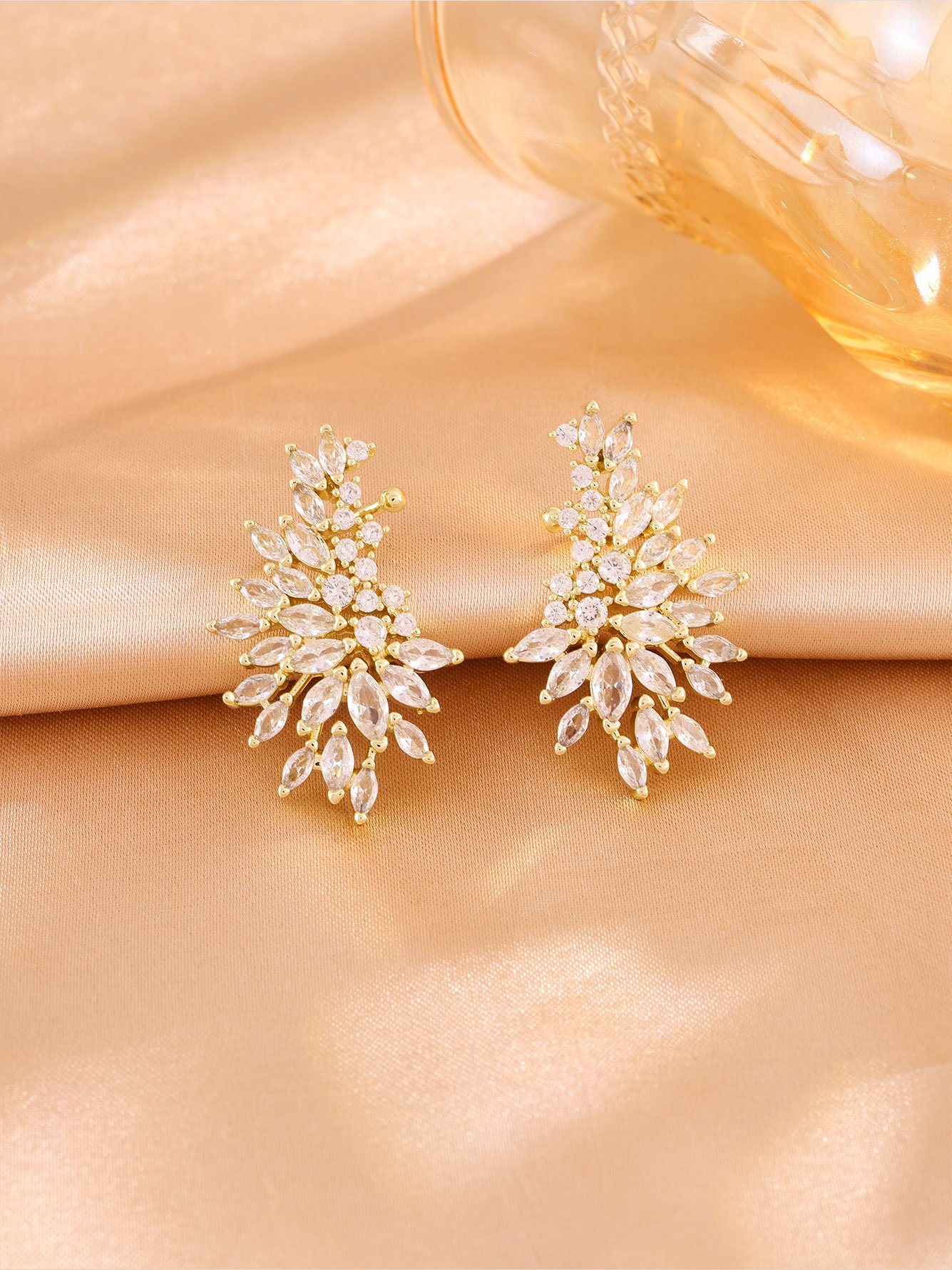 Gold Floral Ear Climber Earrings