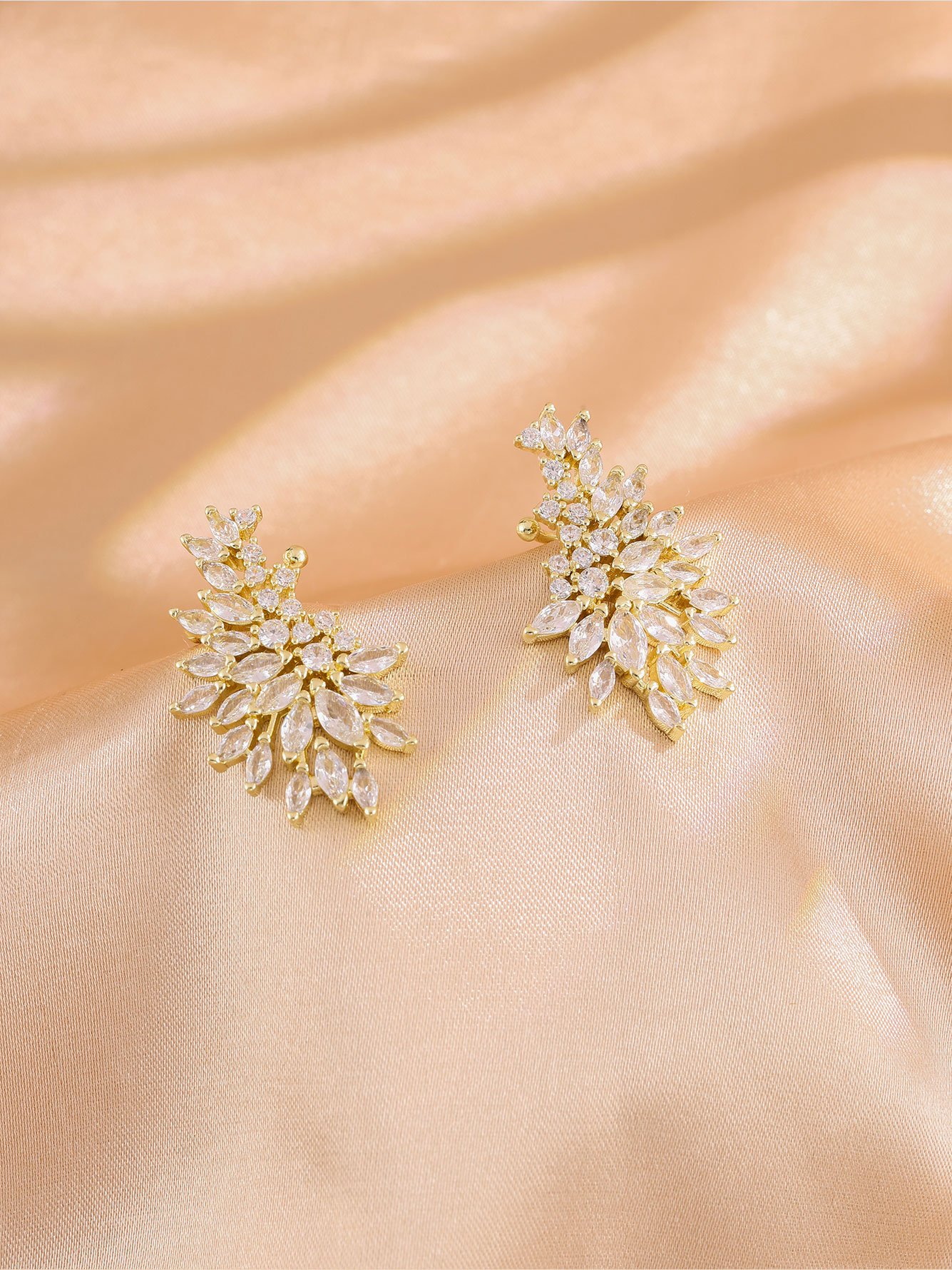 Gold Floral Ear Climber Earrings