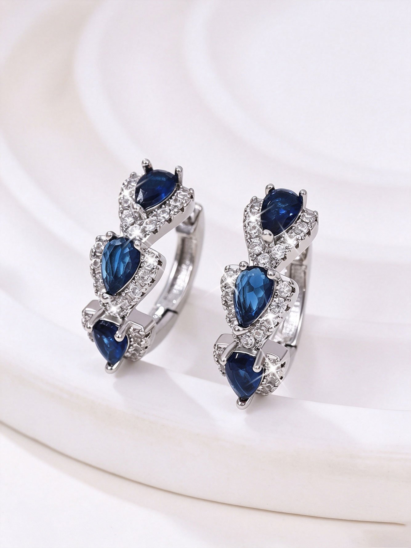 Dark Blue Teardrop Huggie Earrings