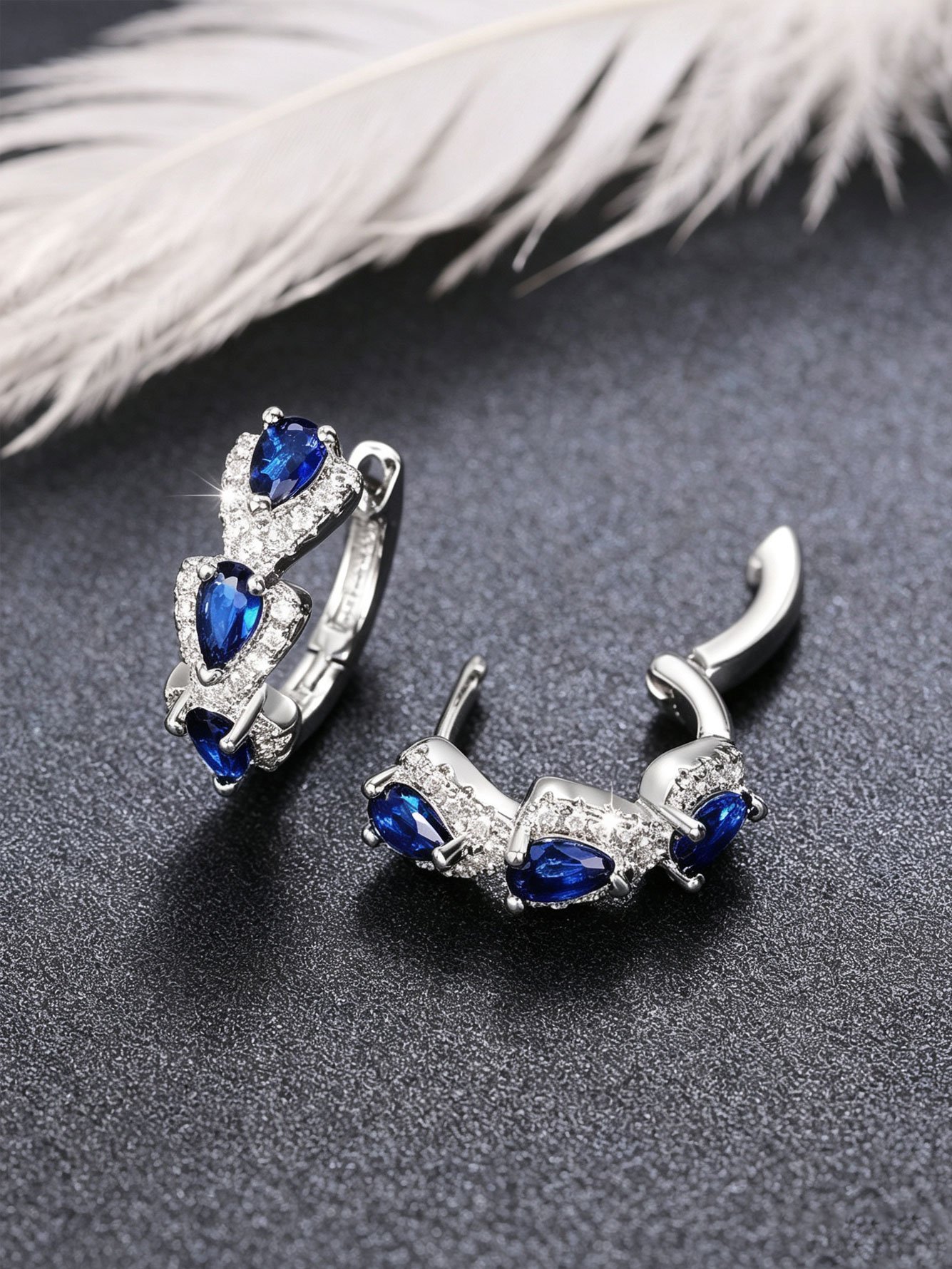 Dark Blue Teardrop Huggie Earrings