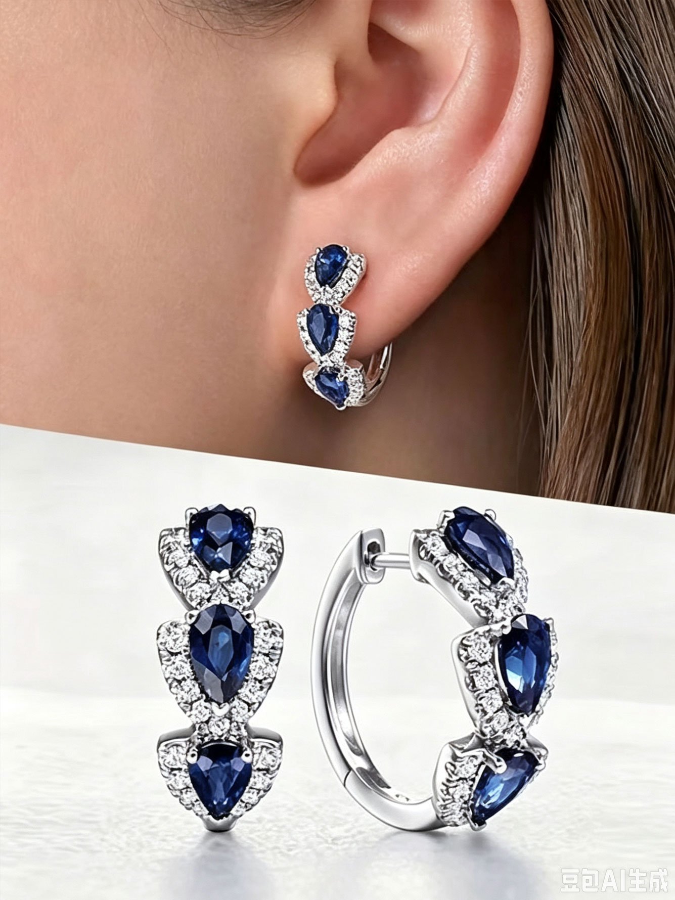 Dark Blue Teardrop Huggie Earrings