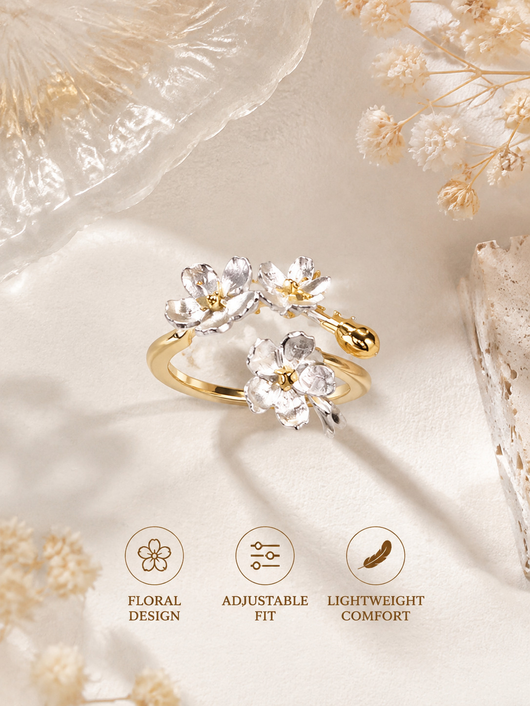 Golden Blossom Adjustable Ring