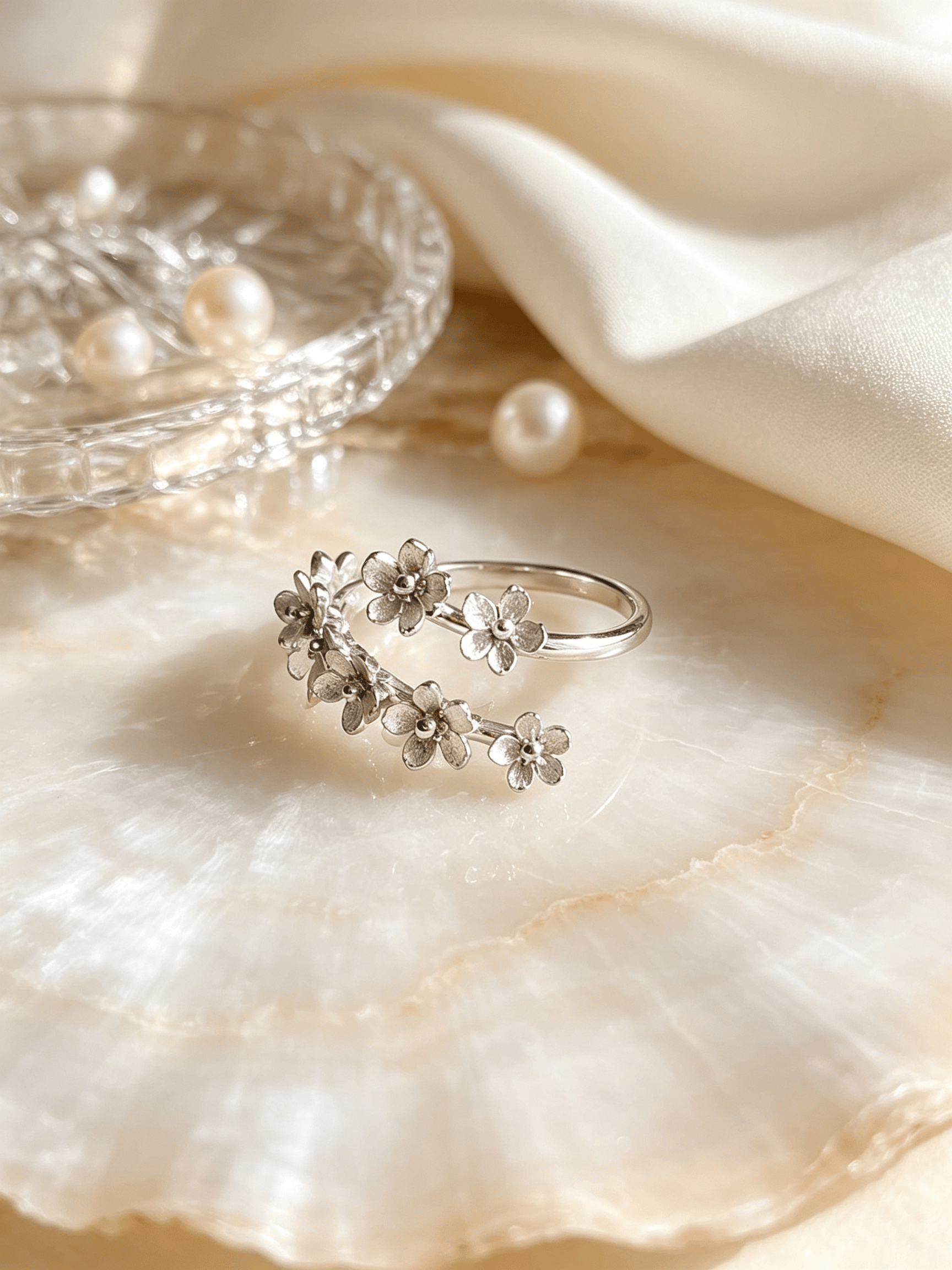 Silver Flower Open Ring