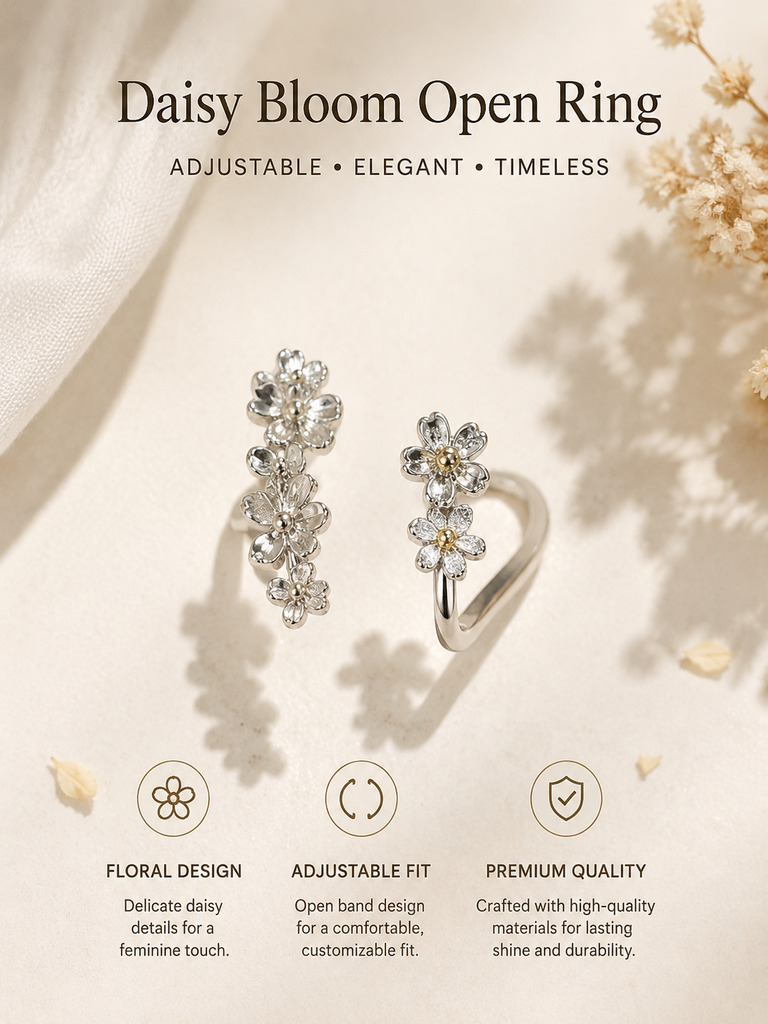 Silver Flower Open Ring