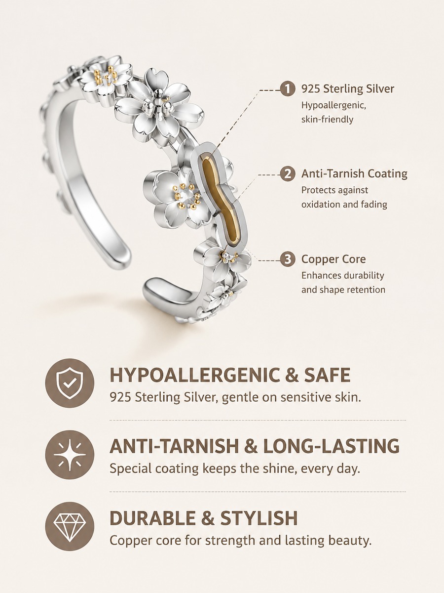 Silver Flower Open Ring