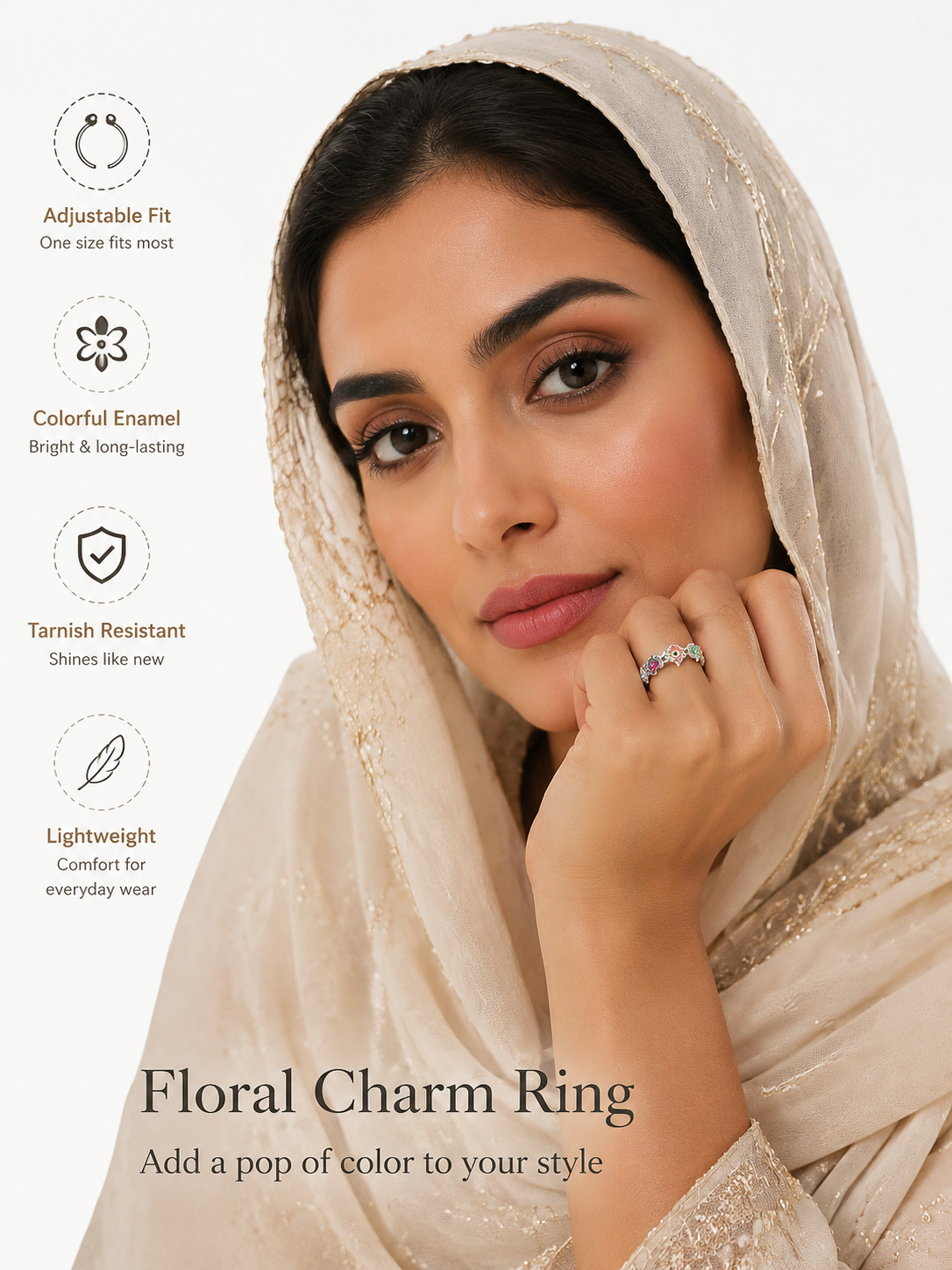 Floral Charm Adjustable Ring