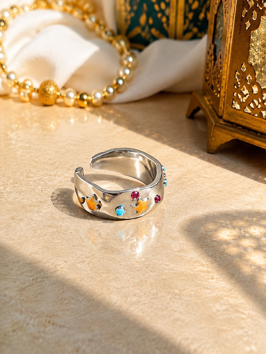 Starlight Gemstone Adjustable Silver Ring
