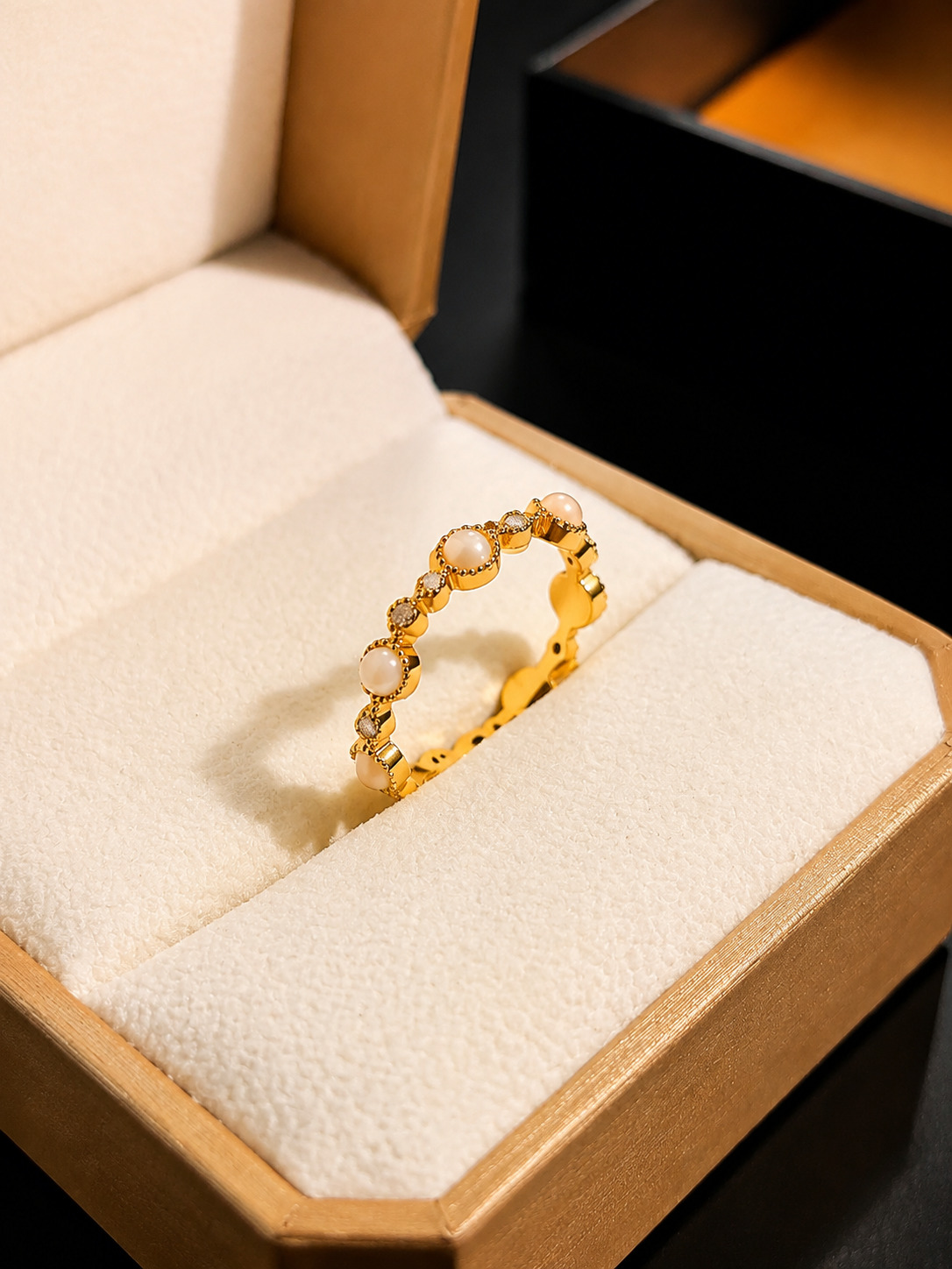 Gold Ring with Pearl and Zircon Accent