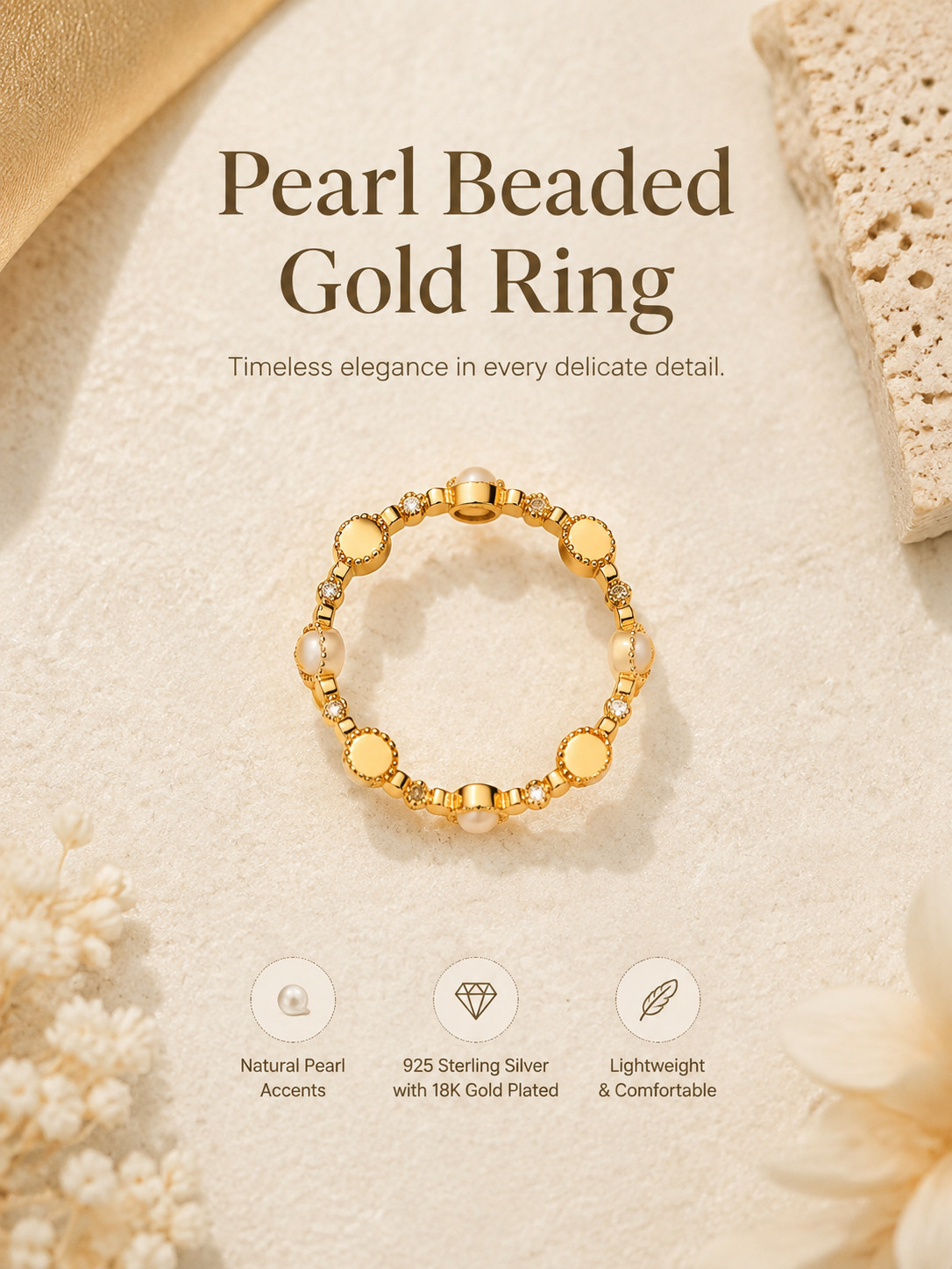 Gold Ring with Pearl and Zircon Accent