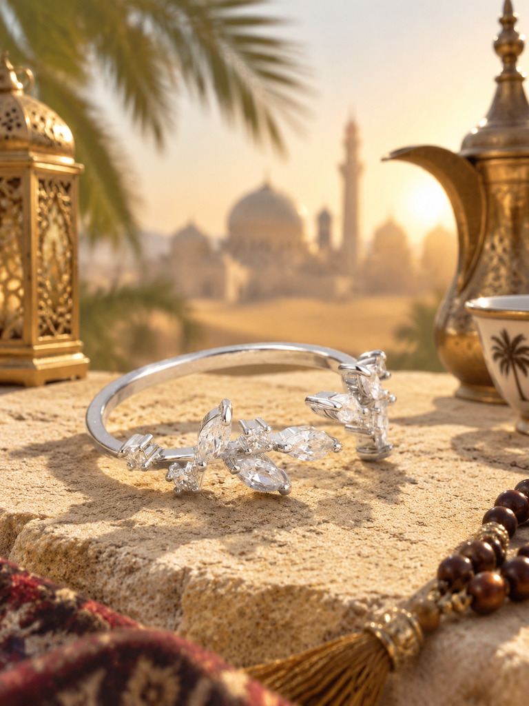 Silver Zircon Leaf Ring