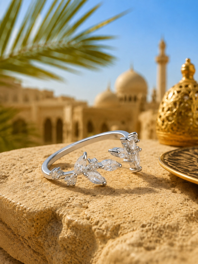 Silver Zircon Leaf Ring