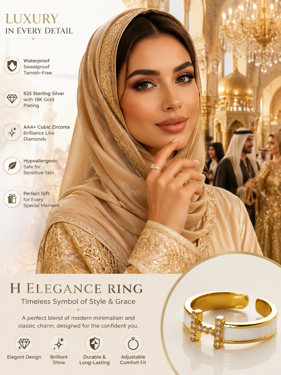 White Enamel H Ring with Zirconia