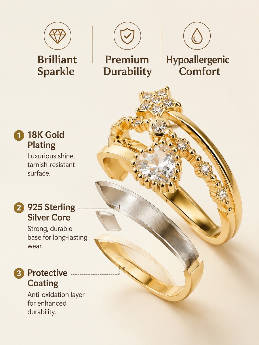 Golden Heart and Star Crown Ring