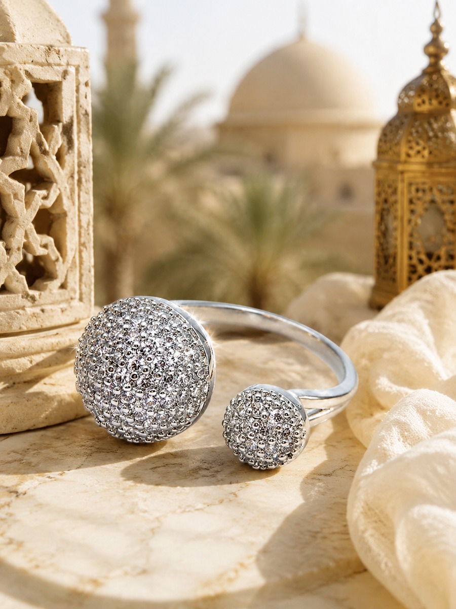 Silver Pave Ball Open Ring