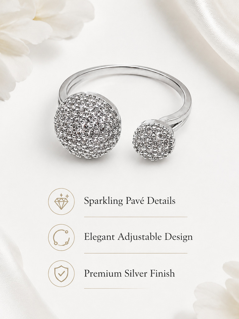 Silver Pave Ball Open Ring