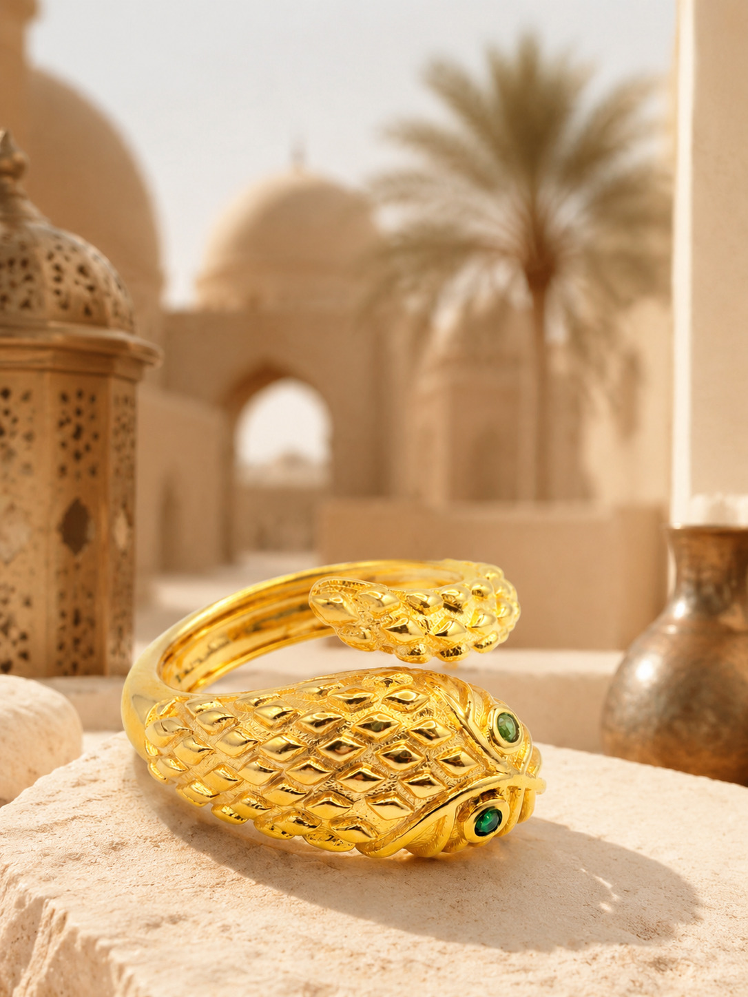 Golden Serpent Emerald Eye Adjustable Ring