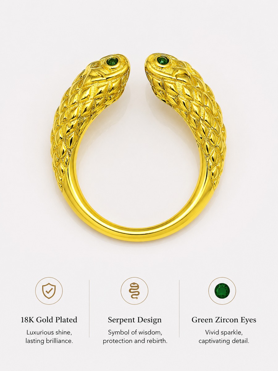 Golden Serpent Emerald Eye Adjustable Ring