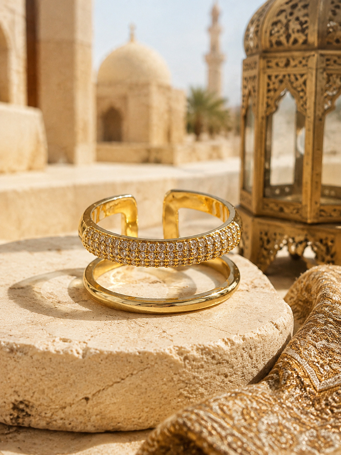 Golden Sands Dual Band Ring with Zirconia