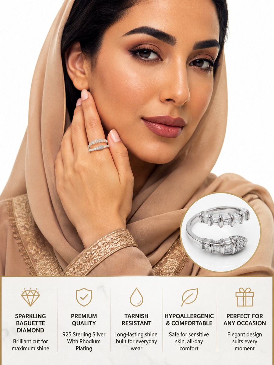 Silver Cubic Zirconia Open Bangle Ring