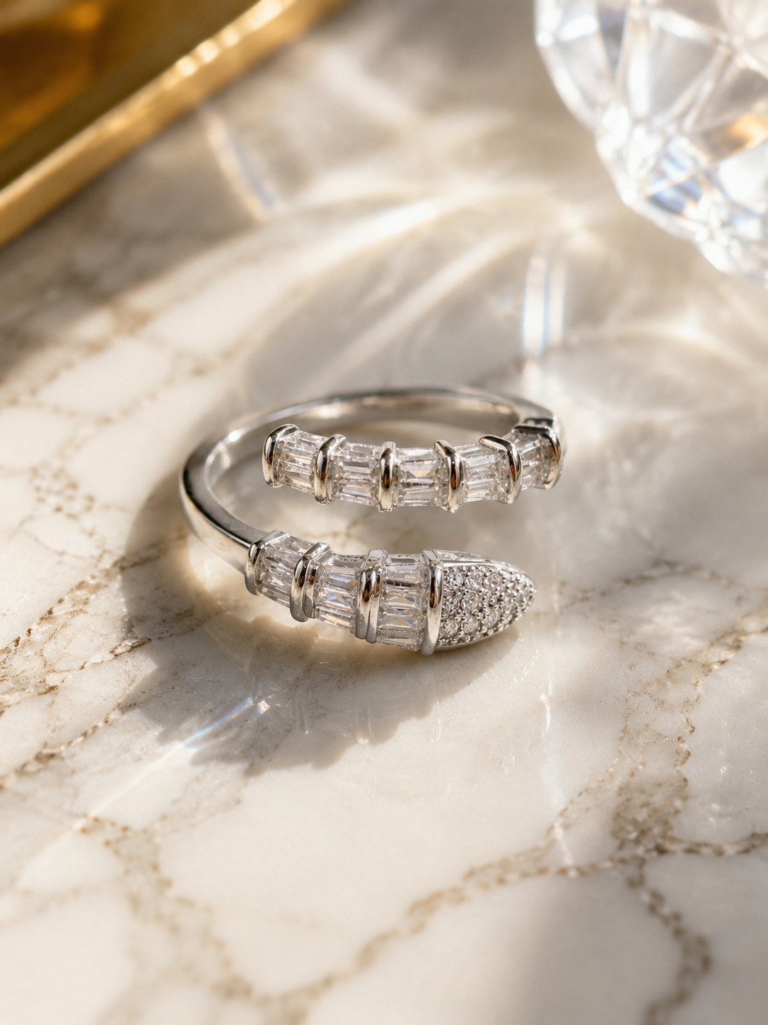 Silver Cubic Zirconia Open Bangle Ring