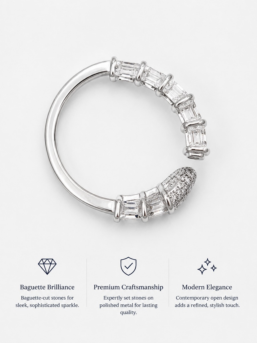 Silver Cubic Zirconia Open Bangle Ring