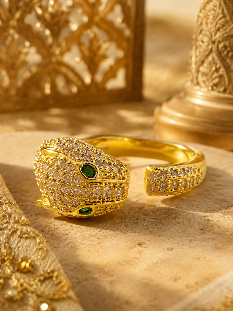 Gold Serpent Ring with Emerald Eyes